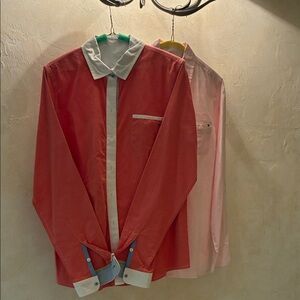 Tommy Hilfiger Coral-Red Button Front Shirt with White Trim